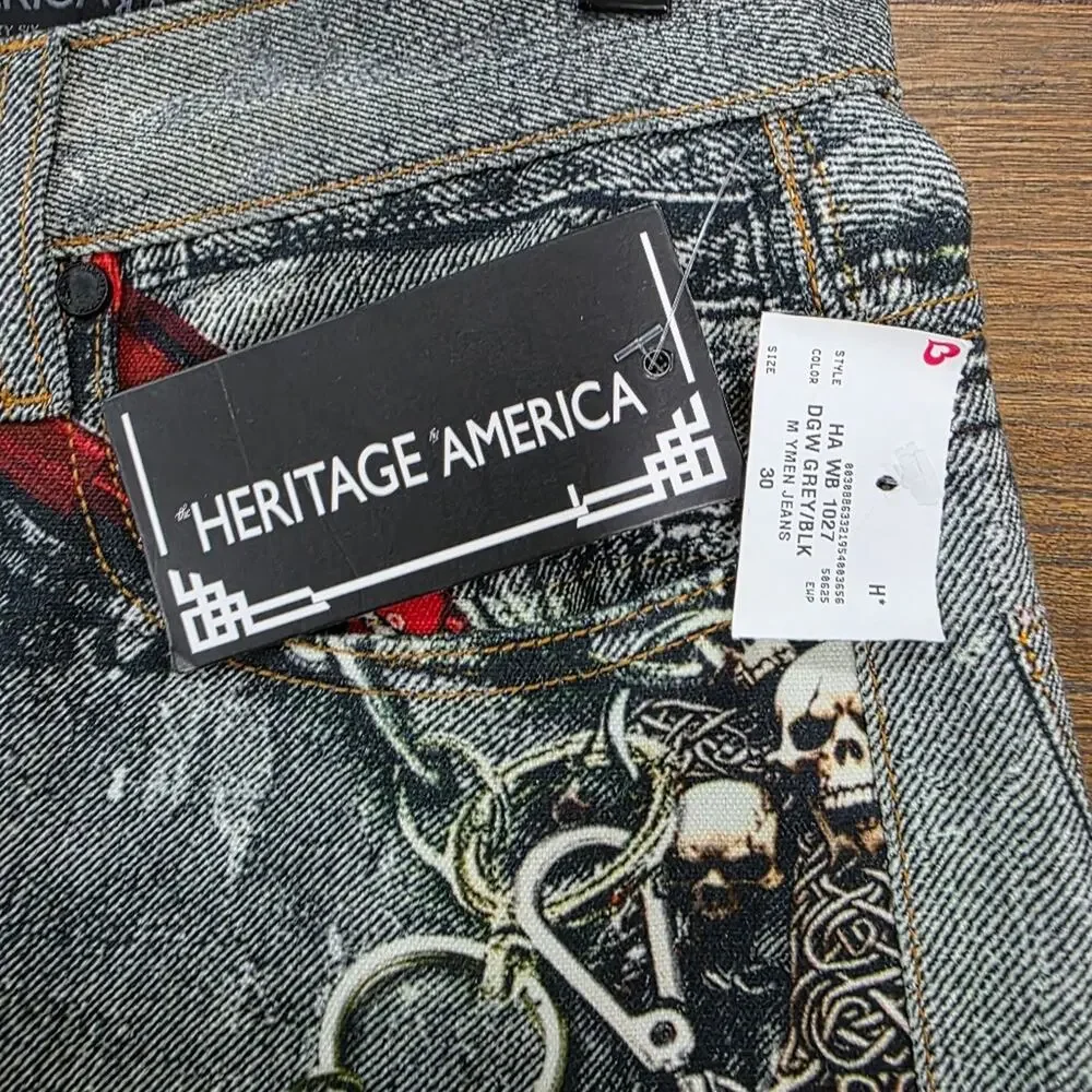 Heritage America Men's Distressed Graphic Jeans - Men's 30x33 NWT